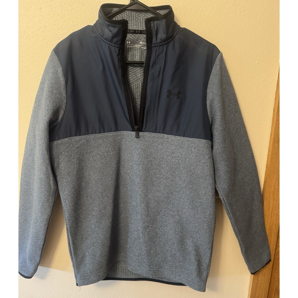 Under Armour ColdGear Men's‎ S Gray/Blue Colorblock Loose Mock Neck 1/4 Zip
